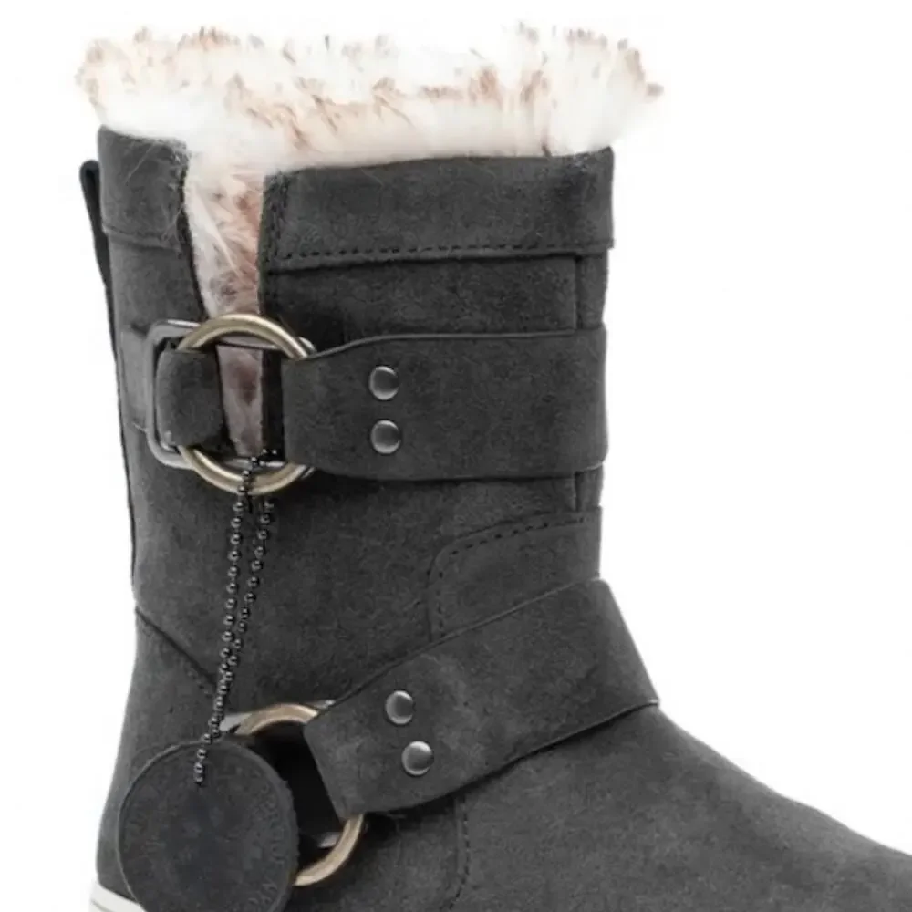 J/Slides NYC Nelly Gray Women Winter Boot Size 8.5 Suede Faux Fur Waterproof New